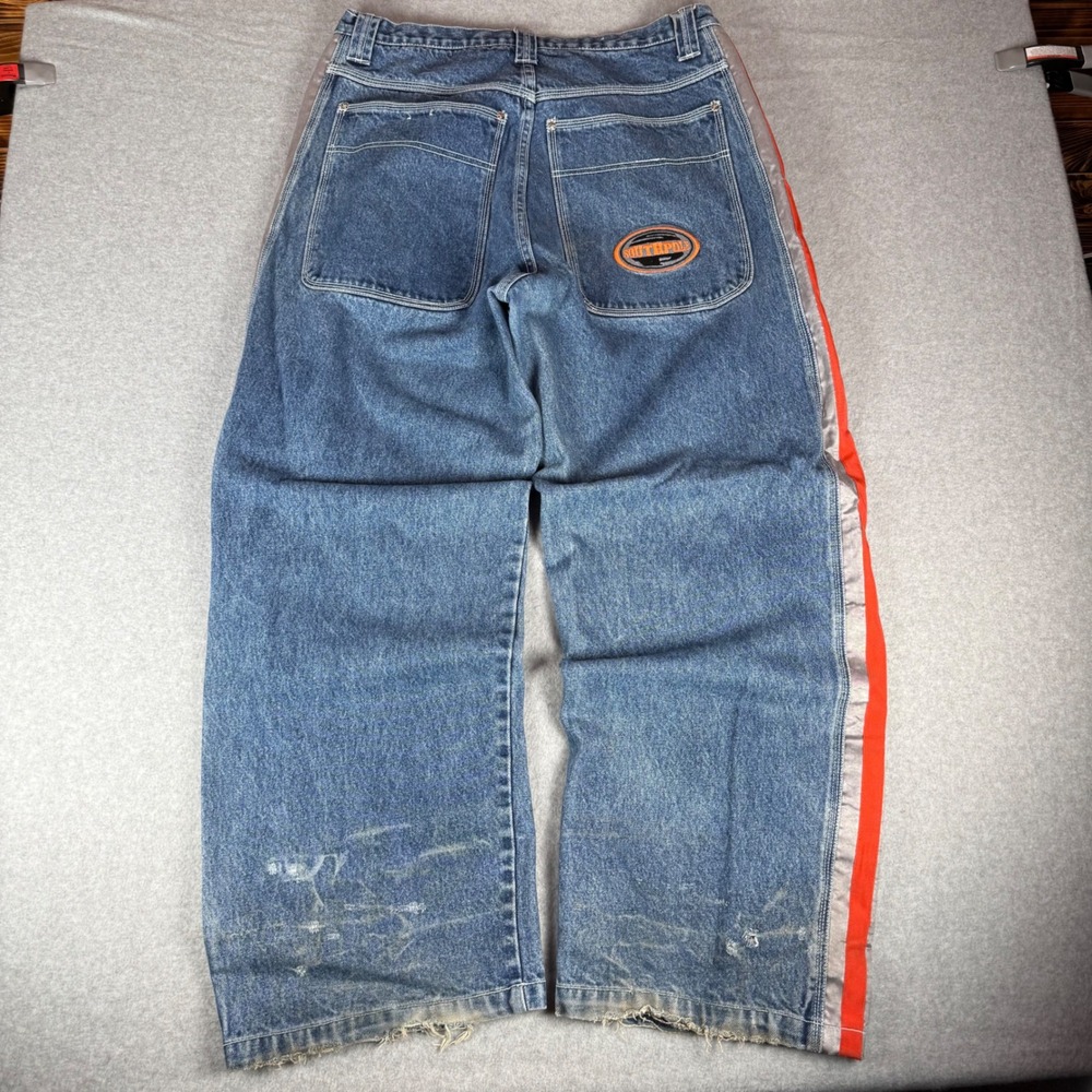 Vintage Southpole Jeans Mens 38 Blue Baggy Wide Leg Side Stripe Denim